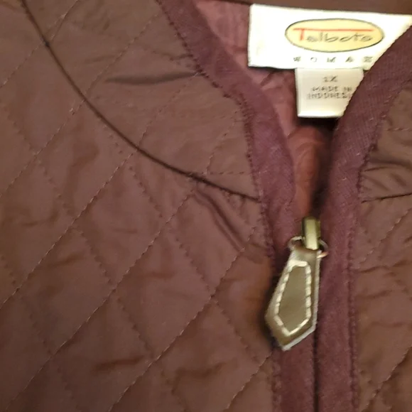 TALBOTS WOMAN brown quilted vest corduroy zipper pockets 1X
